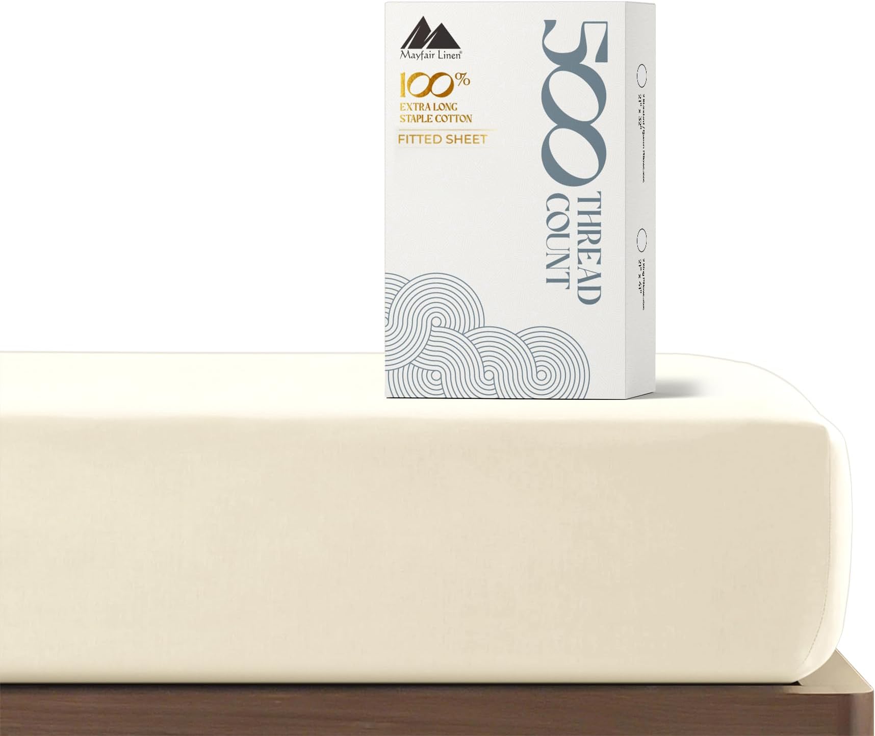 Mayfair Linen100% Cotton Full Size Fitted Sheet Only - 500 Thread Count 16" Deep Pocket Full Size Fitted Sheet, Soft Cooling Durable Sateen Weave No Pop-Off Elastic Bottom Sheet for Adults - Ivory