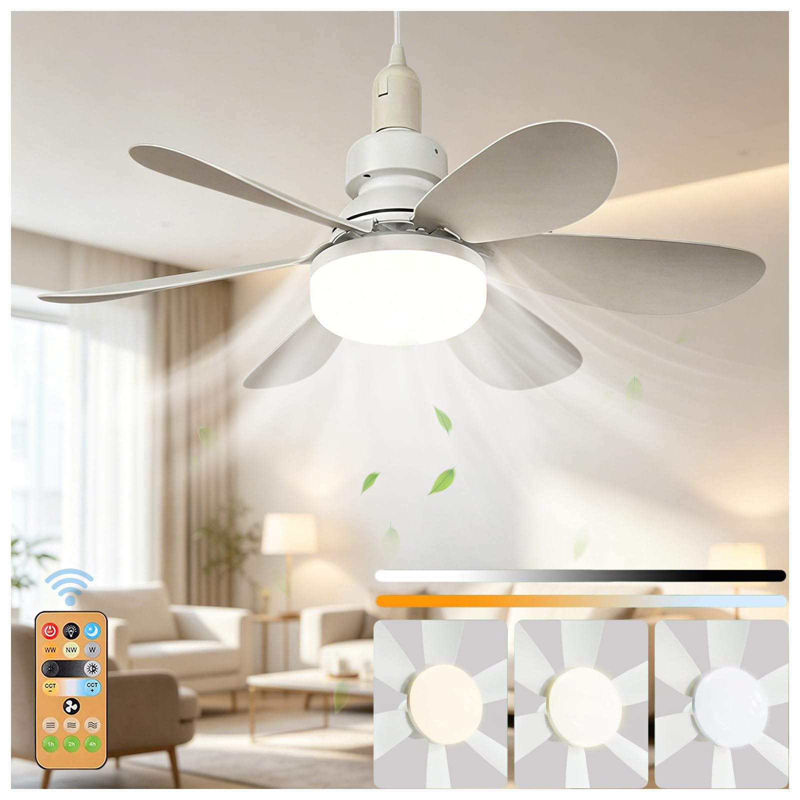 40W Regulable Ventilador de Techo, Lampara Ventilador 52 cm de 3 Modos