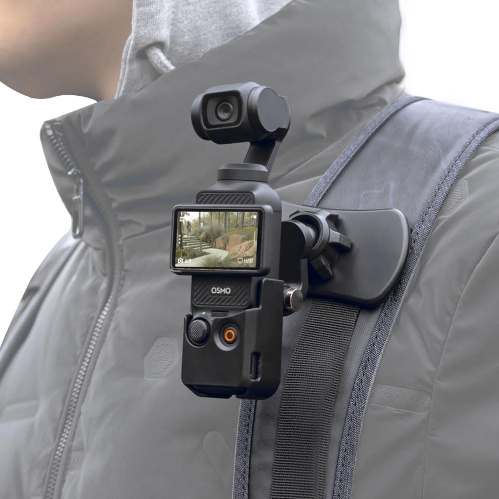 SUREWO Rucksackhalterung mit 360°-Drehung, schnell montierbarer Clip mit erweiterbarem Rahmen kompatibel mit DJI Osmo Pocket 3