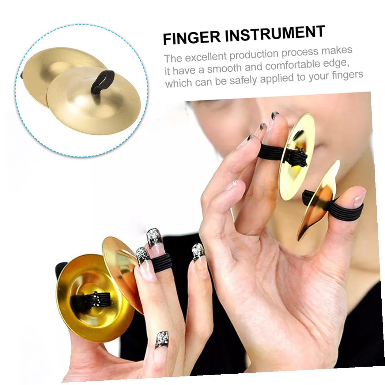 Alasum 10 Paar Fingerzimbeln Kupfer und Eisen Kleiner Fingerinstrument mit Gummiband für Bauchtanz und Bühnenaufführungen Musikalisches