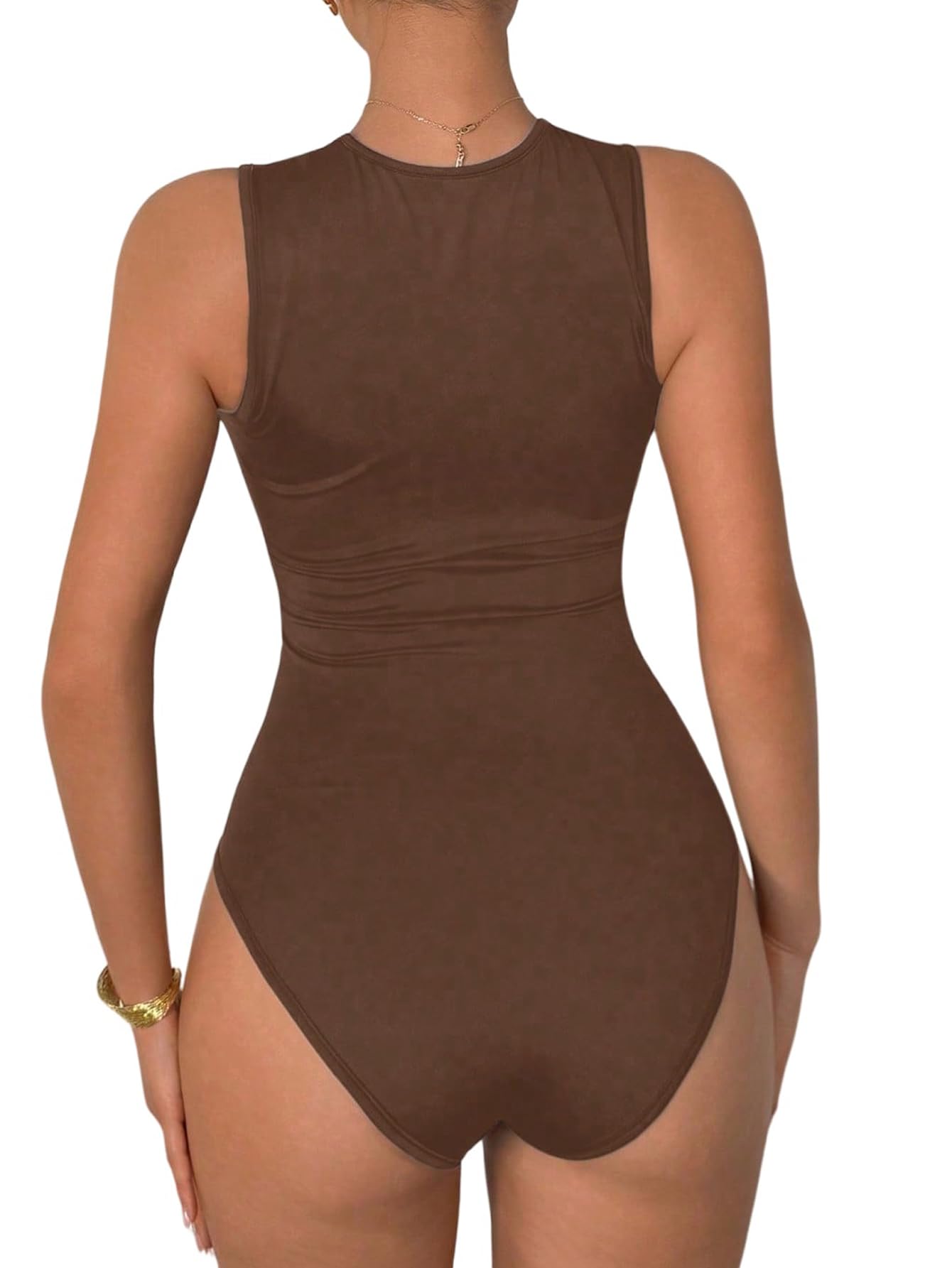 GORGLITTER Body sans manches pour femme - Transparent - Col rond - Body d'été en maille - Élégant débardeur