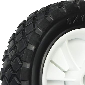 Shepherd Hardware 8710E 6-Inch Semi-Pneumatic Rubber Replacement Tire, Plastic Wheel, 1-1/2-Inch Diamond Tread, 1/2-Inch Bore Offset Axle - White