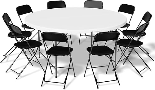 MoNiBloom Juego de mesa y silla mesa de comedor de plástico plegable de 5 pies e interior y exterior portátil apilable juego de 10 para el hogar y