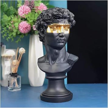 David Statue Figurine 40cm/15.7 Bust Sculpture of David Figurine Greek Mask David Statue for Home Decor,Black