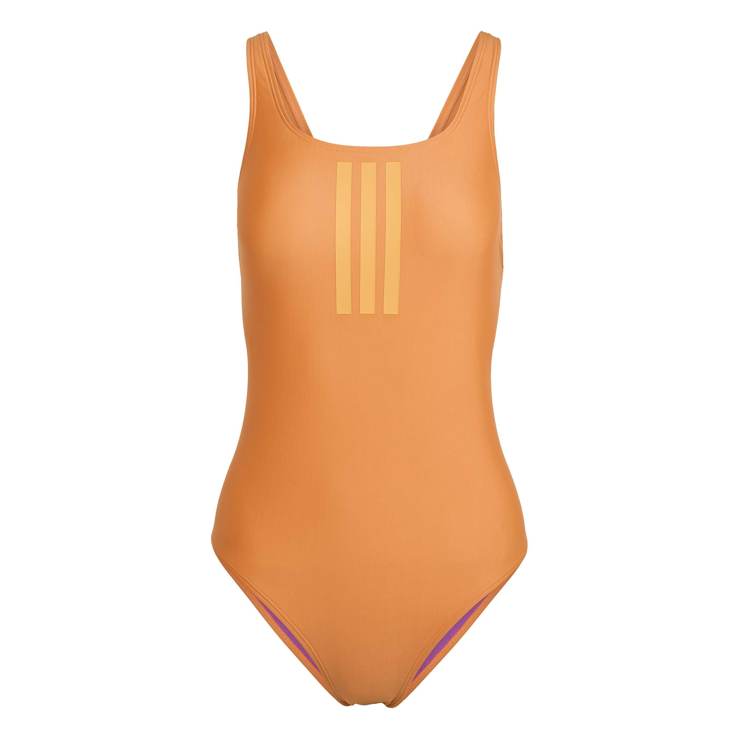 Adidas Women's Orange V-Back Three Stripe One-Piece Swimsuit