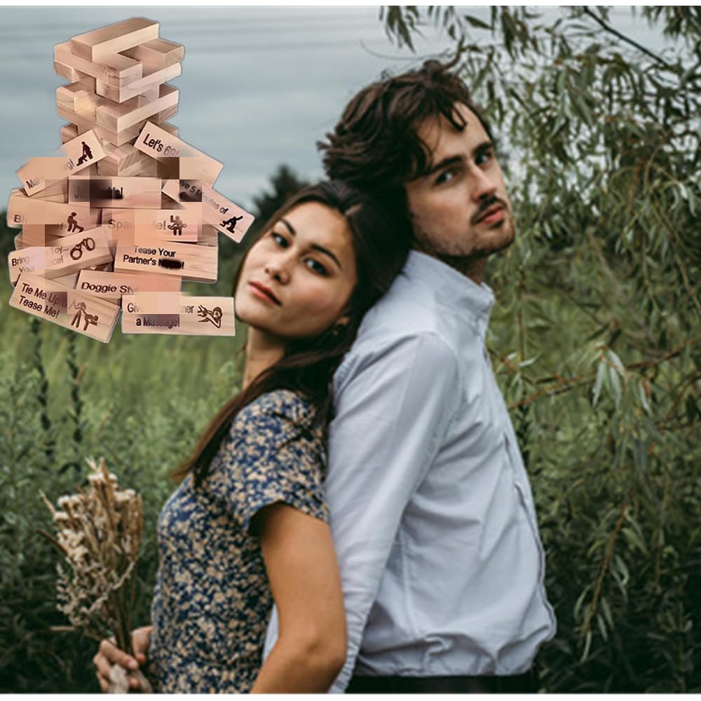 Lust Tower - Super Naughty Game, 48Pcs Couples Tumbling Block Game, Valentine Stacking Wooden Blocks