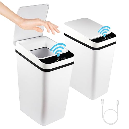 Bote de basura para baño sin contacto con sensor de movimiento, bote de basura eléctrico de 2.5 galones, bote de basura delgado recargable,