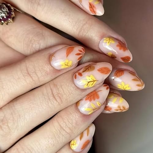 24Pcs Almond Thanksgiving Nail Art Press On Nails with Autumn