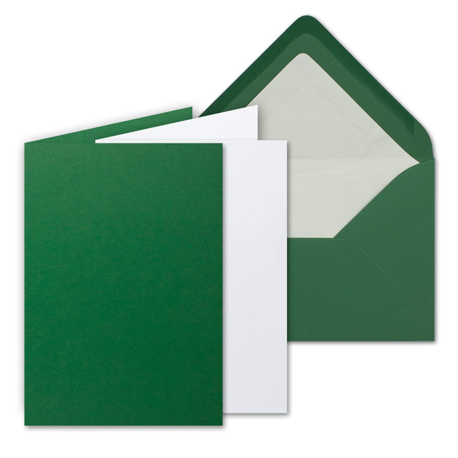 200 Sets - großes Kartenpaket, Dunkelgrün (Grün), matt, mit 200 Faltkarten, passenden weißen Einlegeblättern & 200 gefütterten Umschlägen - DIN B6, 12 x 17 cm - 120 x 170 mm