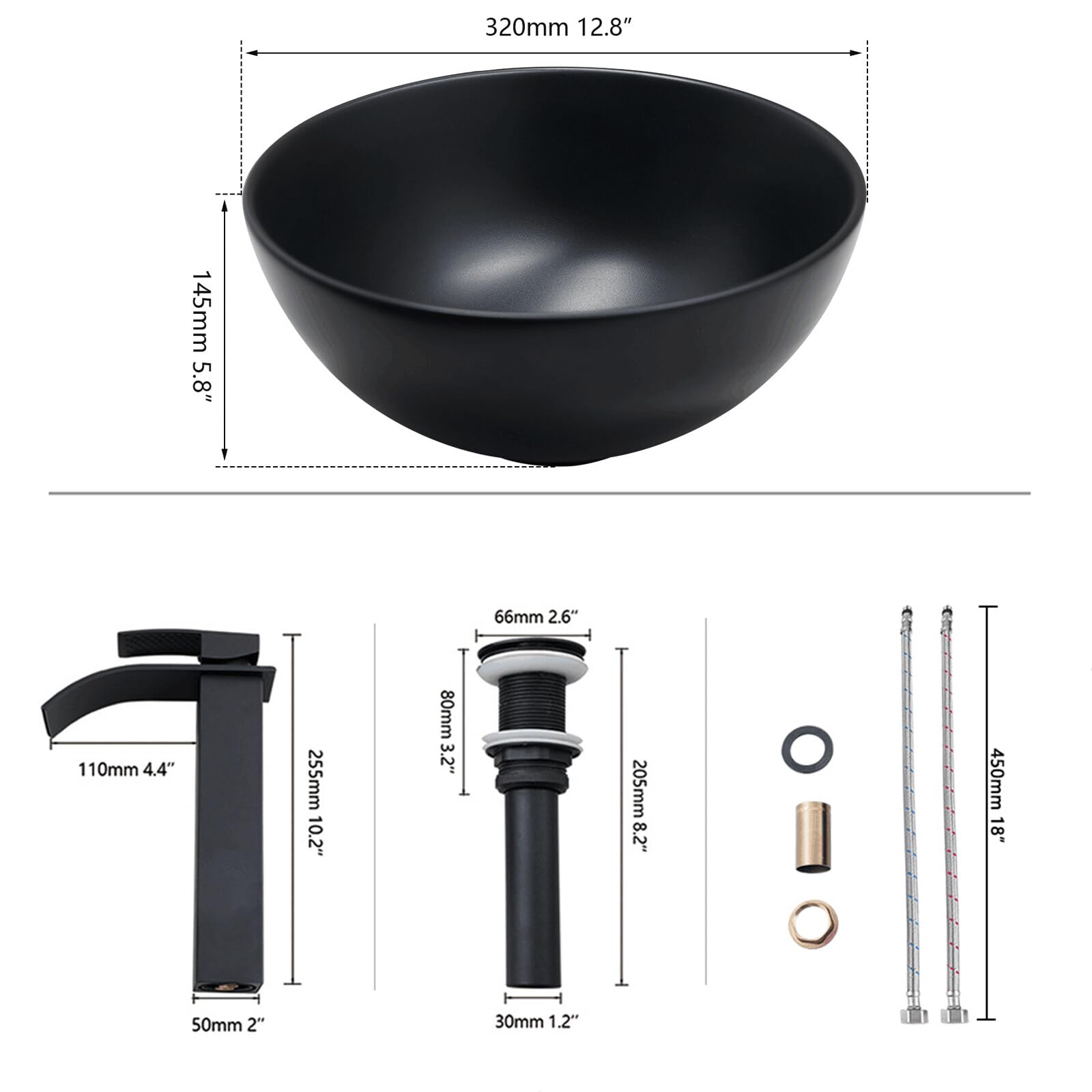 Lavabo da Appoggio in Ceramica Nero Rotondo 32x32x14 cm Ciotola