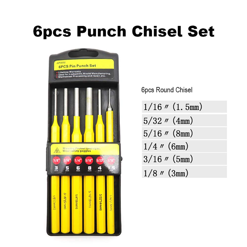 6pcs Industrial Mechanics Punch and Chisel Set Pin Tapered Center Cold Roll Gauge Center Punches Chisel Gauge Chisel Gauge