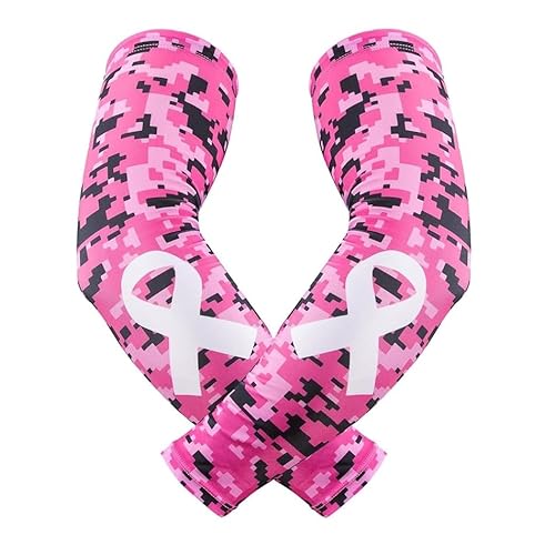 Yxmeiguo Pink Breast Cancer Arm Sleeves, Sports Compression Arm Sleeve for Youth Kids Men Women, Pink Arm Sleeves for Football Baseball Basketball Cycling Sports, 1 Pair