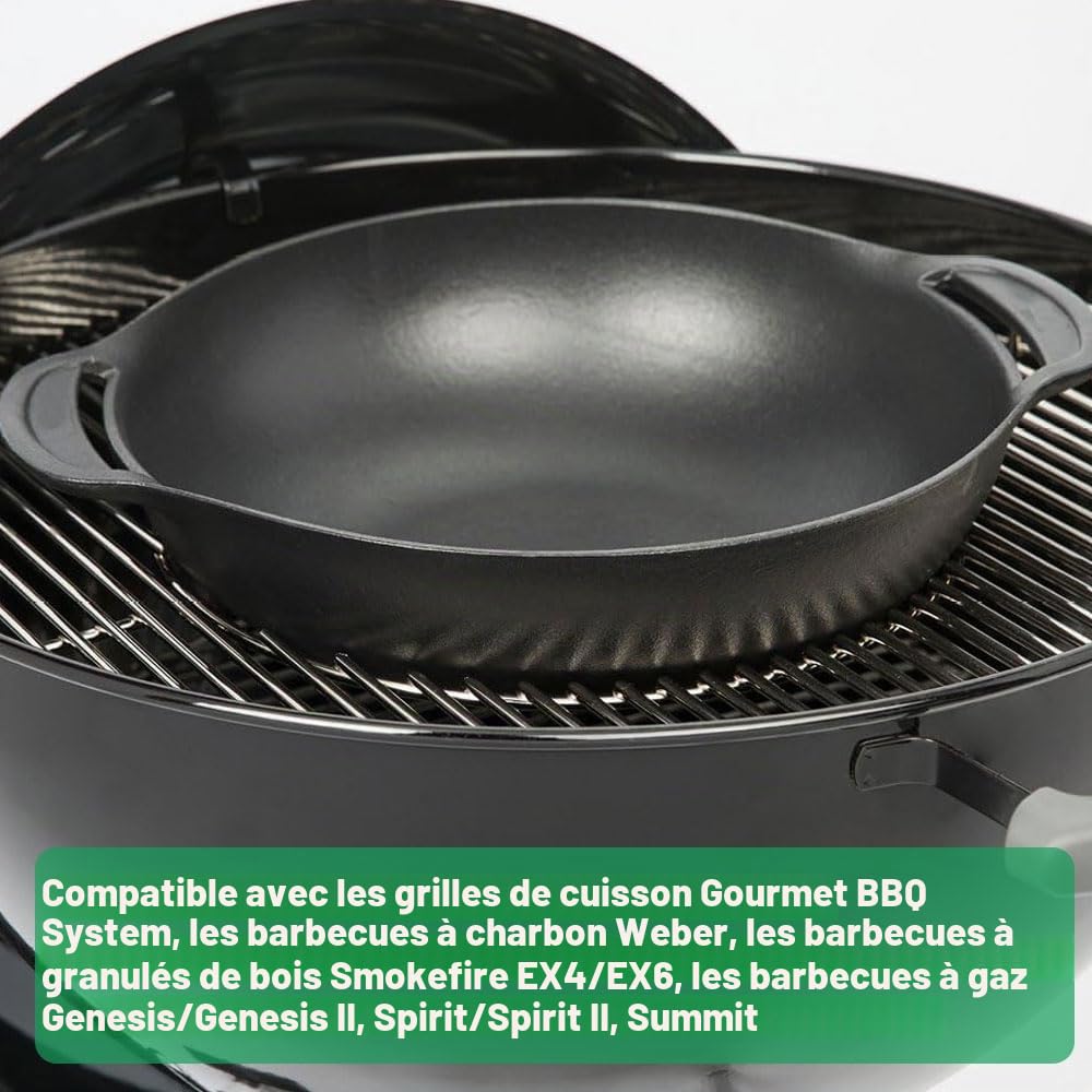 WELL GRILL Wok en Fonte pour système de Barbecue Weber Gourmet, Barbecue à gaz et Barbecue à Charbon, poêle à Wok en Fonte pour Enders Switch Grid Rust System, Barbecue à gaz, Accessoires de grilles