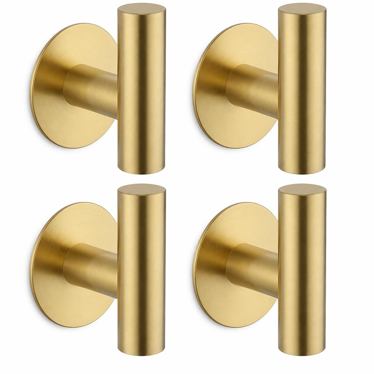 LYNROW 4 Pack Brushed Brass Adhesive Hooks, Stainless Steel Heavy Duty Hangers for Bathroom Hotel