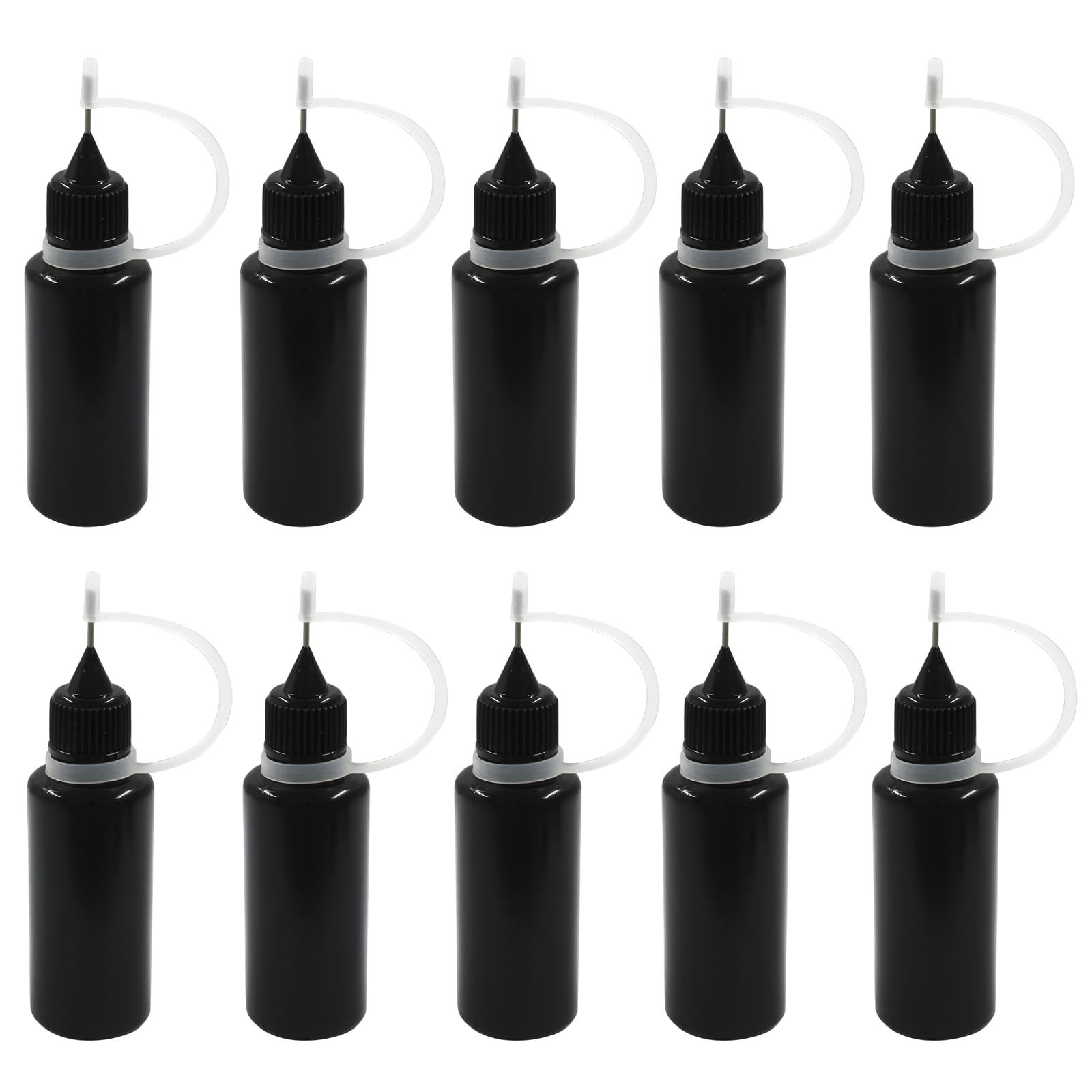 Piutouyar Bottle, 10pcs 20ml Plastic Black Fine Tip Applicator for Art Crafts, DIY, Acrylic Painting