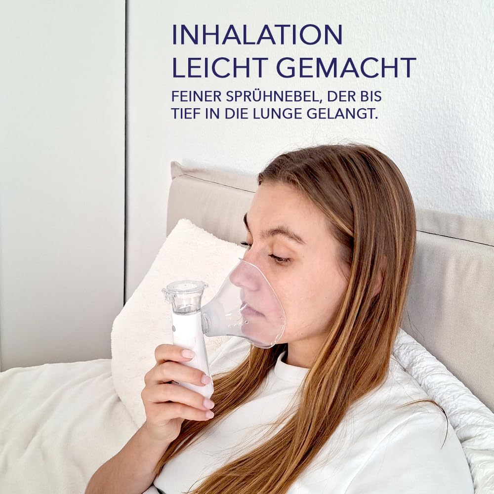 IEA Medical Inhalator Set mit Hardcase+ Kochsalzlösung 0,9% NaCl (20×5 ml) – tragbarer Vernebler/Inhalationsgerät, Mikrovernebelung feiner Nebel, USB-C aufladbar, sterile isotonische Inhalationslösung
