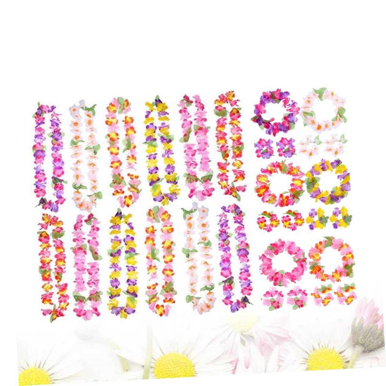 STOBOK Juego De 18 Guirnaldas Hawaianas De Flores Artificiales Collar Pulsera Diadema Accesorio Para Fiestas En La Playa Y Celebraciones.
