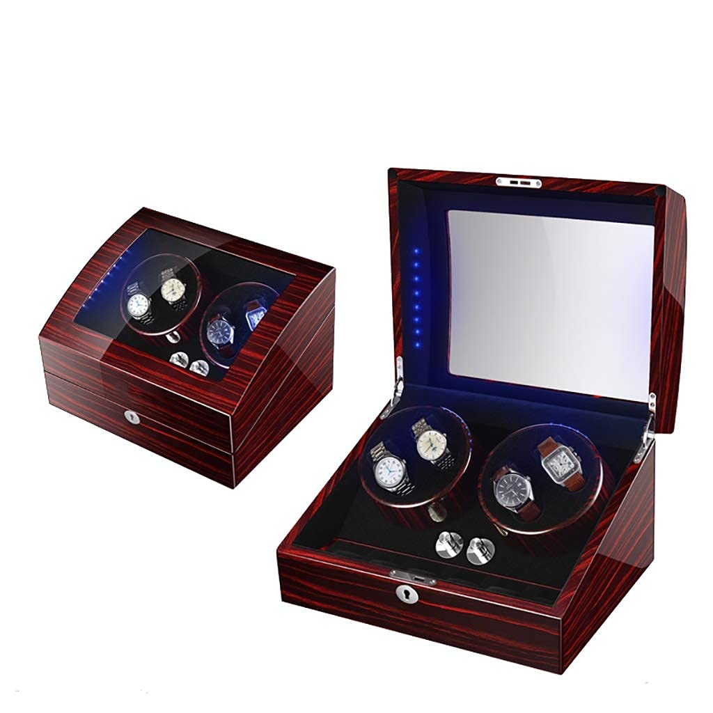 OLSKFUH Watch Winder For Watches Automatic Watch Winder Box Luxury Wooden For 4 Wrist Watches + 6 Storage Case, 5 Rotation Modes, Piano Paint, Led Atmosphere Lamp,