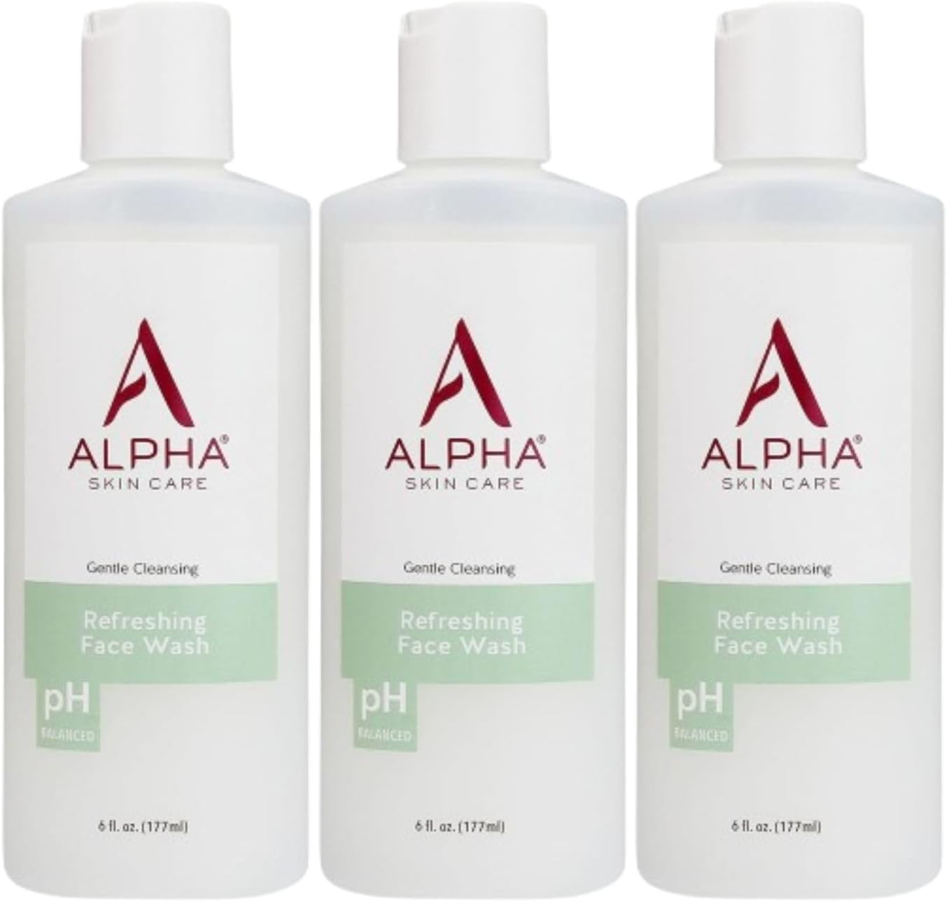 Alpha Skin Care Refreshing Face Wash, Gentle Soap-Free Formula, Citric AHA, Cleanses, Purifies, Tones & Restores pH, All Skin Types, Removes Make-Up & Oil, Anti-Aging Ingredients, 6 Oz, Pack of 3