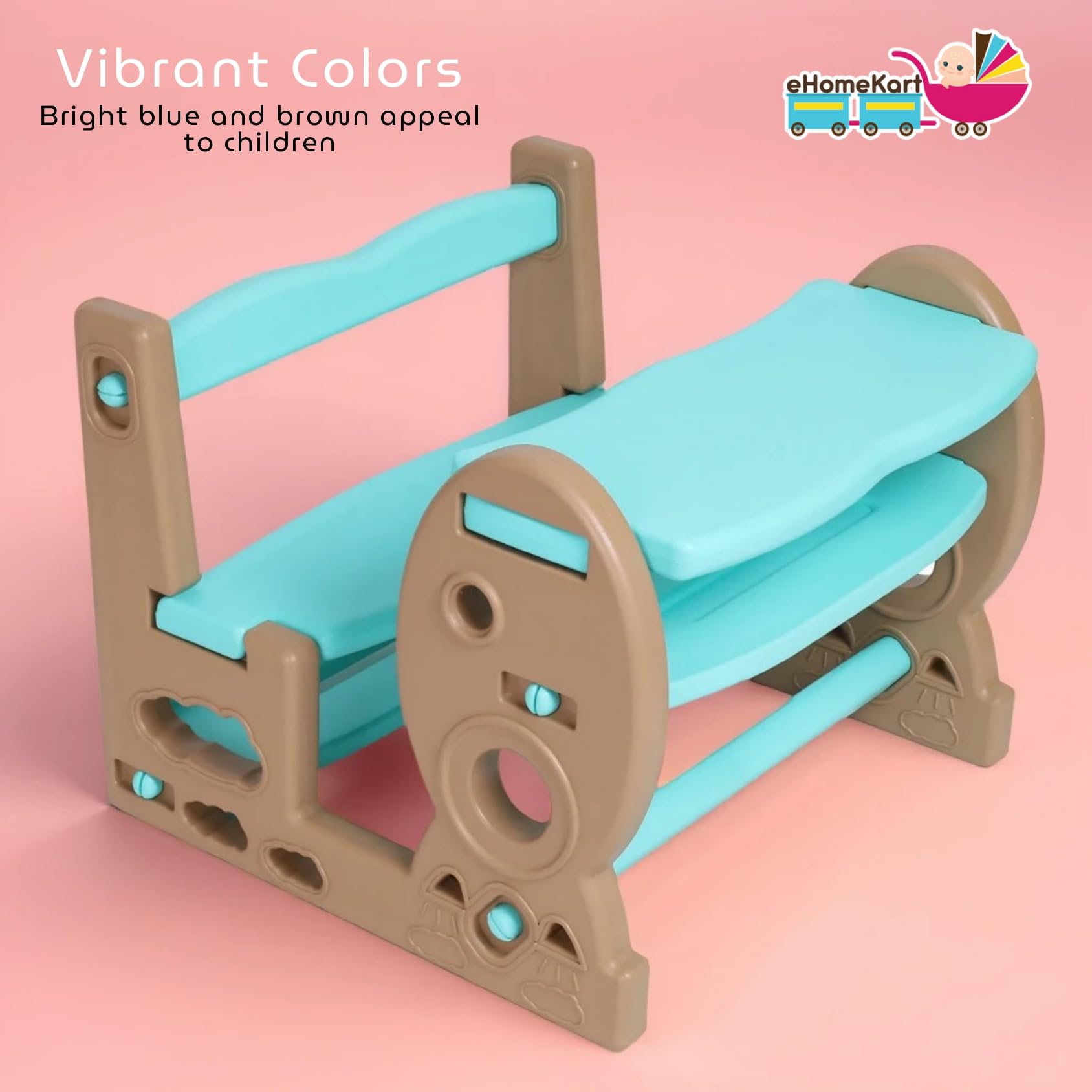 eHomeKart School Activity Study Desk for Kids-Playgro Rocket Dual Seater Plastic Study Table and Chair - Dimensions-L31.2 X B30.5 X H23.3 (Inches)-Perfect Study Table and Bench for Home and Schools 2