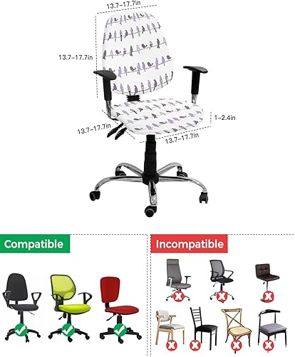 Miniatura 4 de Fundas elásticas para silla de oficina con diseño de pájaros morados, 2 piezas, suave, decorativo, protector para silla de escritorio, protector