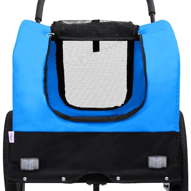Foto 3 de 8 de vidaXL Remolque de Bicicleta para Mascotas Cochecito 2 en 1 Azul Negro