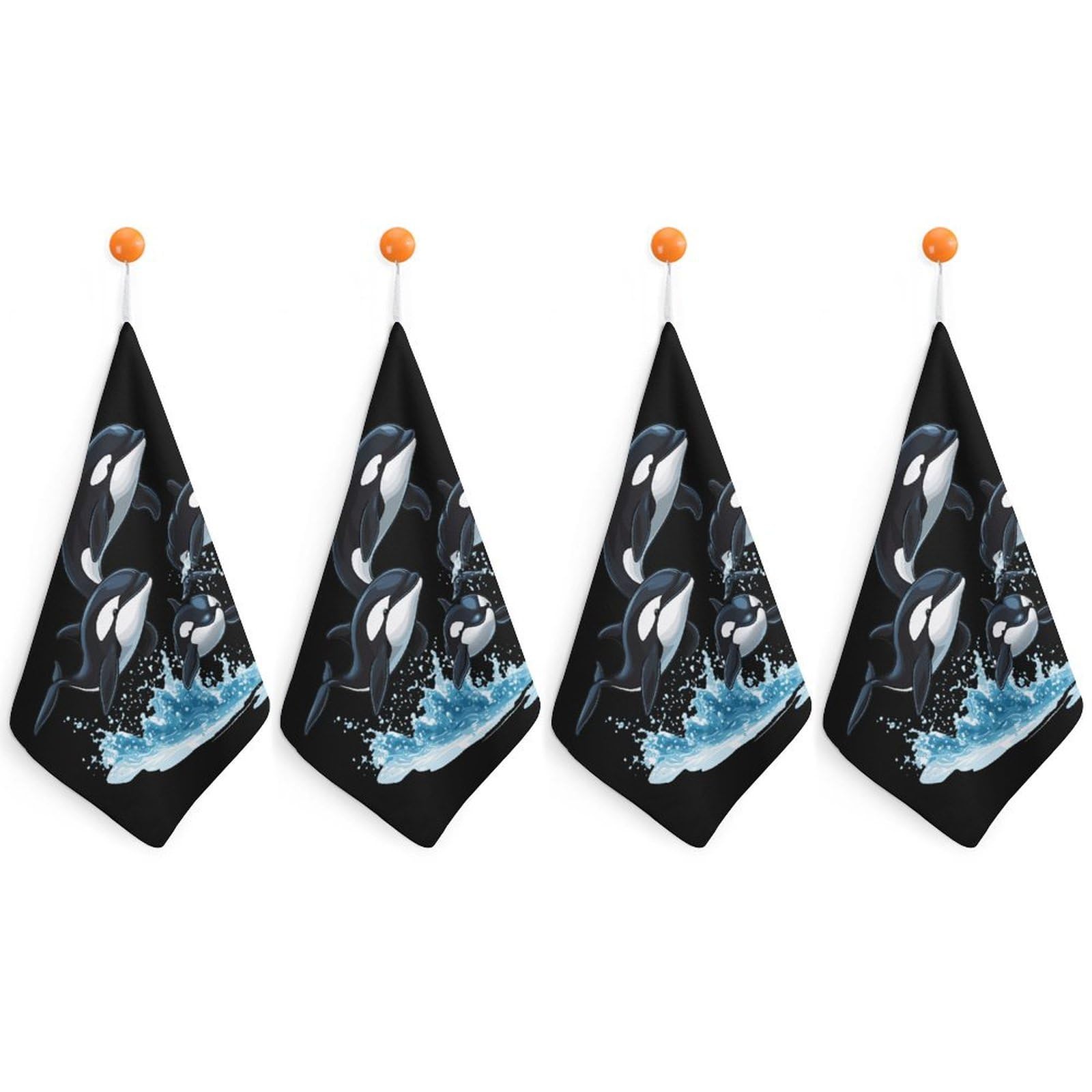 TXFBTRFSA Killer Whale Orca Whale Family Hand Towels with Hanging Loop Kitchen Towel Handkerchiefs Cleaning Cloths