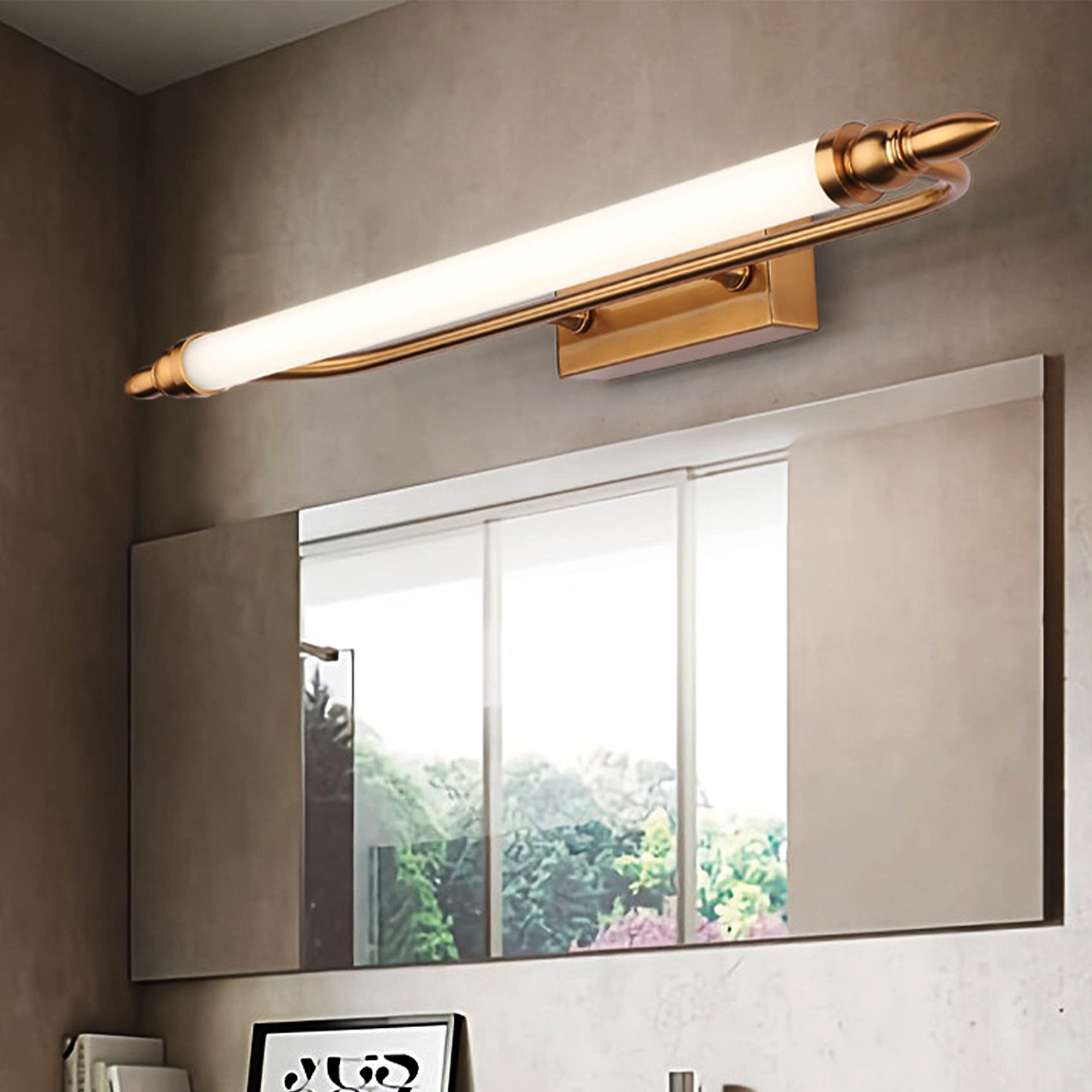Lampy ścienne, Oświetlenie lustra łazienkowego LED, lustrzana lampa czołowa do antycznych metalowych luster łazienkowych złota lampa lustra w łazience/65 cm