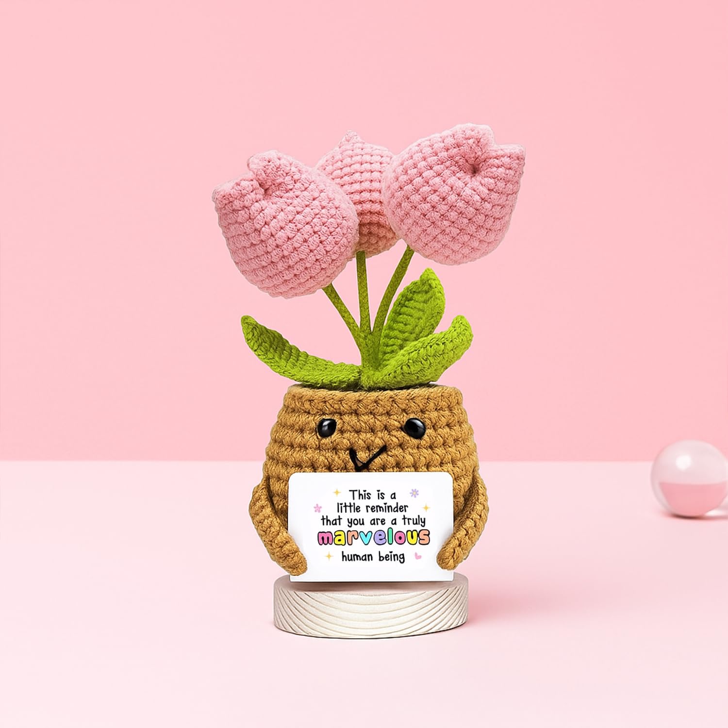 Ekhasa Nostrae Cute Tulip Crochet Flowers with Message, Perfect for Gifting | Knitted Flower Vase Pot with Flowers for Car Dashboard, Office, Home Decor | Crochet Gifts-image-18