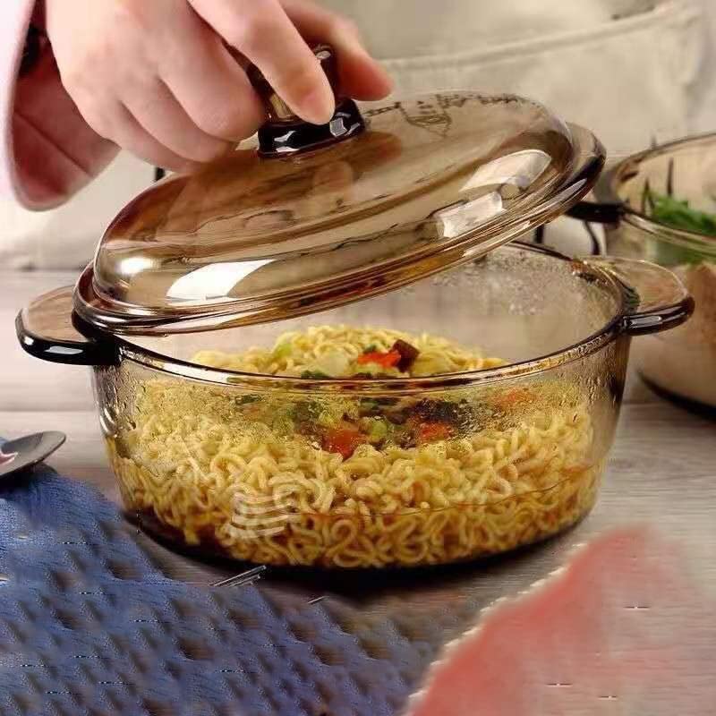 Image of Glass Casserole Deep Round 1000 ML - Oven and Microwave Safe Serving Bowl with Glass Lid (1-pc, 1000ML- Brwon)