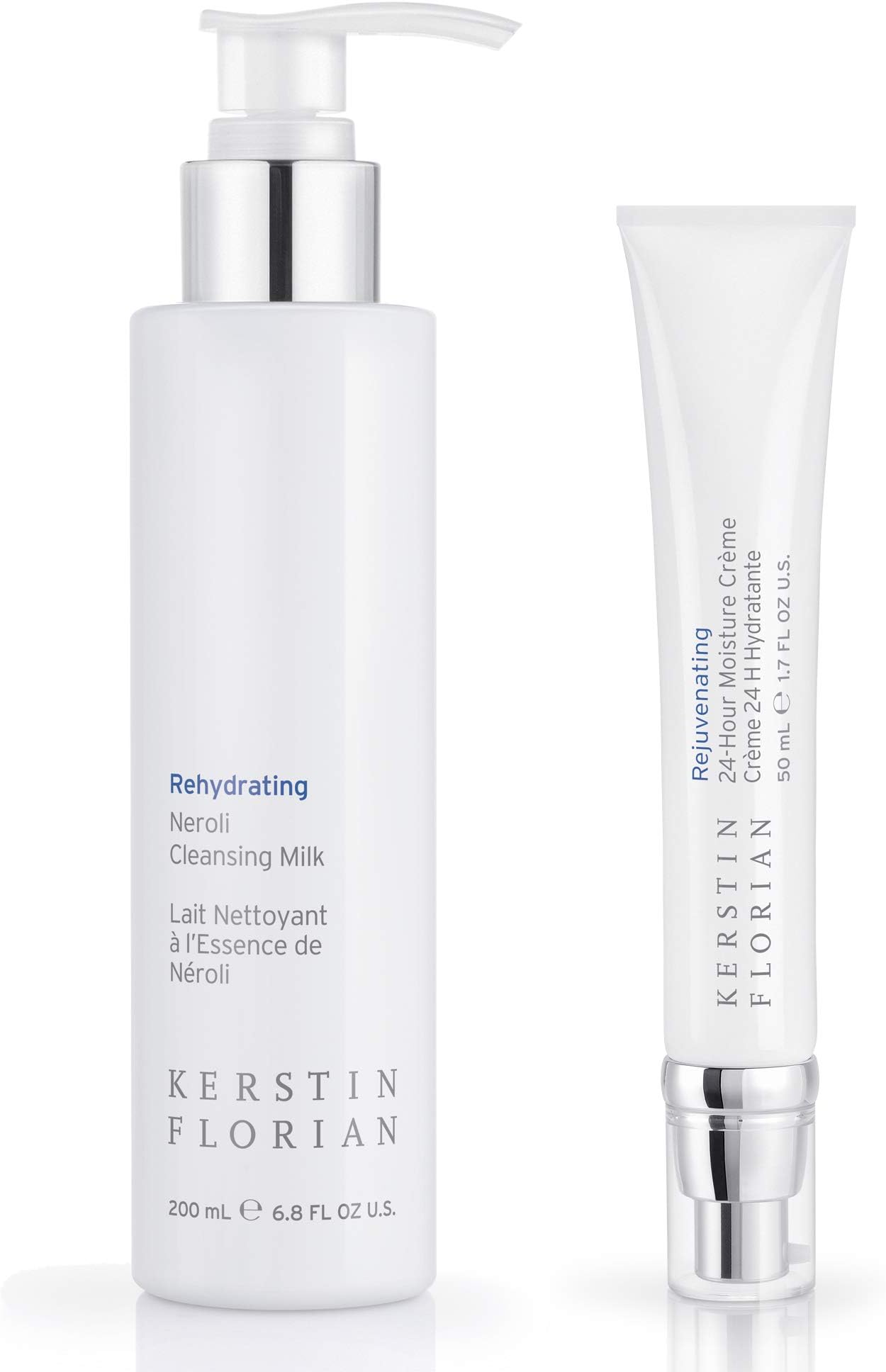 Kerstin Florian Rehydrating Neroli Cleansing Milk & Rejuvenating 24 Hour Moisture Creme Set | Gently Cleanses Makeup and Impurities for Clean | Soft Skin | Soothe and Moisturize