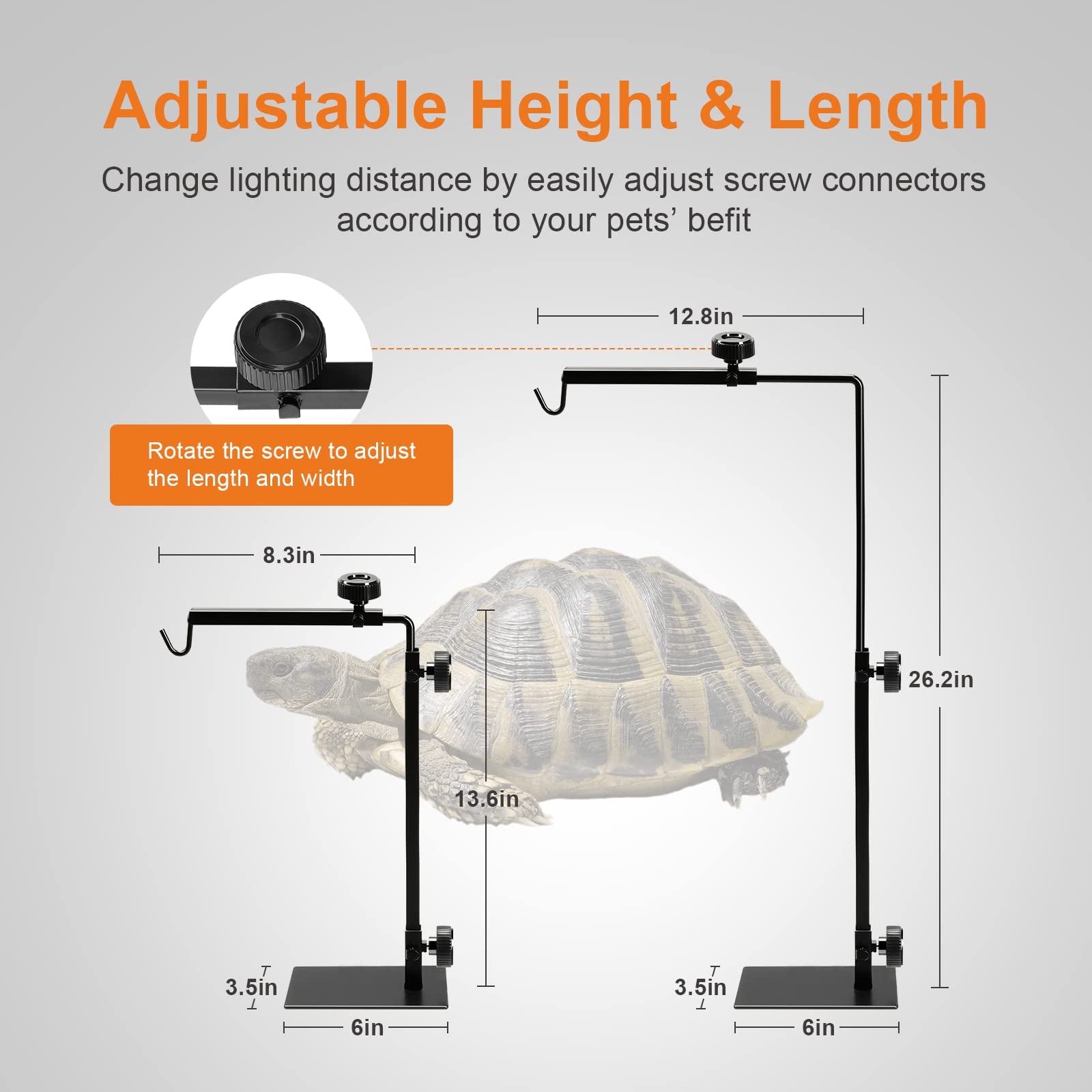 Simple Deluxe Reptile Lamp Fixture Dual Dome Light Double Sockets Bulbs Holder with Independent Switches and Adjustable Metal Floor Lamp-Holder Size M, for Amphibians Terrarium, Turtle Tank