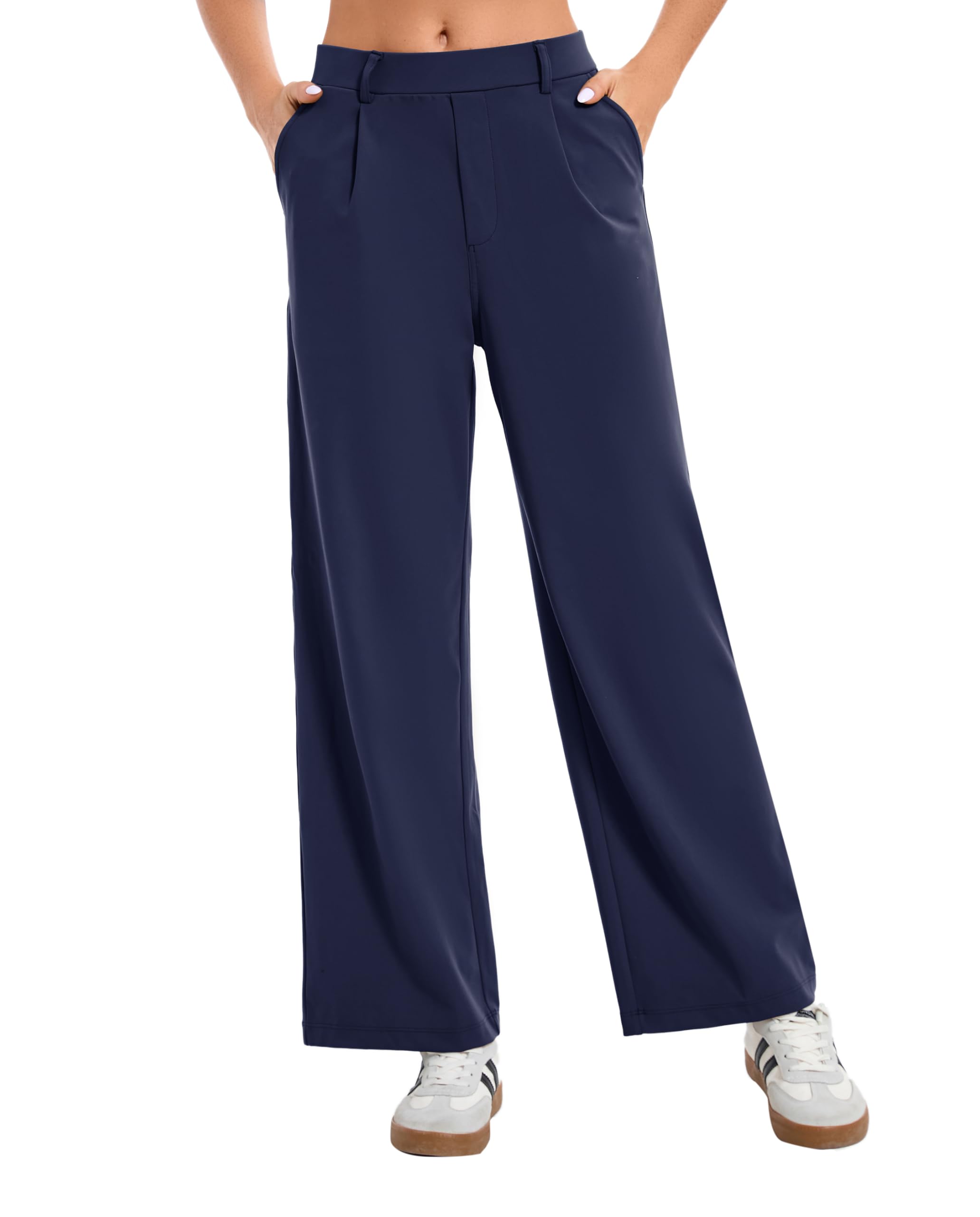 Oyamiki Pantaloni da lavoro, da donna, casual, a vita alta, elasticizzati, in tessuto, con tasche, per ufficio, per il tempo libero