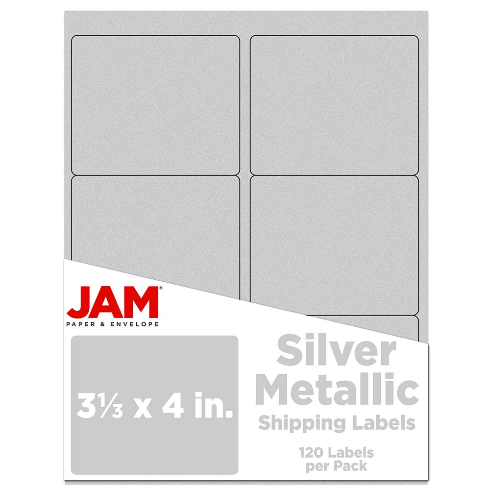 JAM Paper® Mailing Address Labels - 4" x 3 1/3" - Silver Matte Foil - 6 Labels per Page / 120 Labels Total