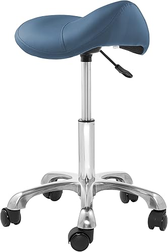 Saloniture Taburete ergonómico profesional, azul, asiento hidráulico ajustable, salón de spa rodante, masaje y silla de oficina médica con ruedas