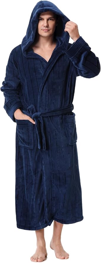 KEMUSI Hooded Herringbone Mens Soft Spa Full Lenght Bathrobe,Comfy Full Length Warm Nightdress