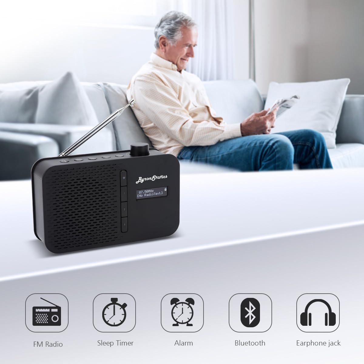 ByronStatics Radio numérique DAB/DAB+ et FM, écran couleur 2,4", sortie haut-parleur mono 1 W, bleu crépuscule