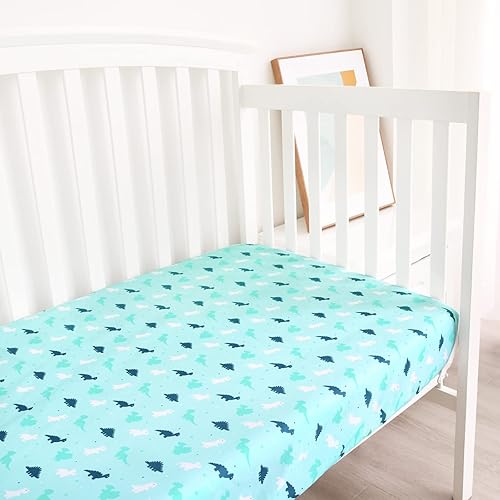 Miniatura 7 de Sábanas de cuna para niños o niñas, paquete de 4, sábana bajera ajustable para cuna de 52 x 28 pulgadas para colchón estándar de cuna y niños