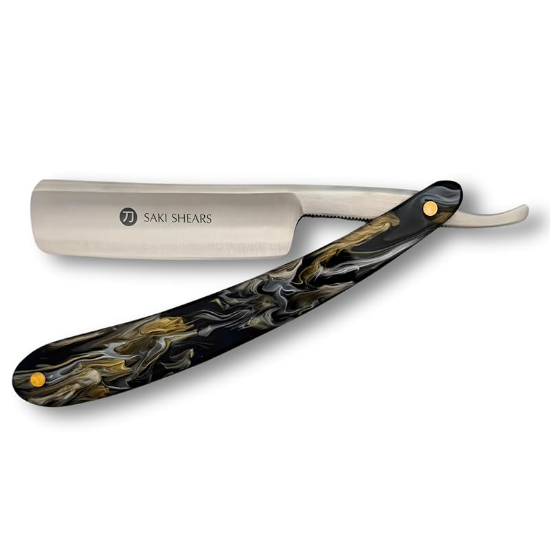 Navalha reta Saki Shears para barbear masculino, marrom