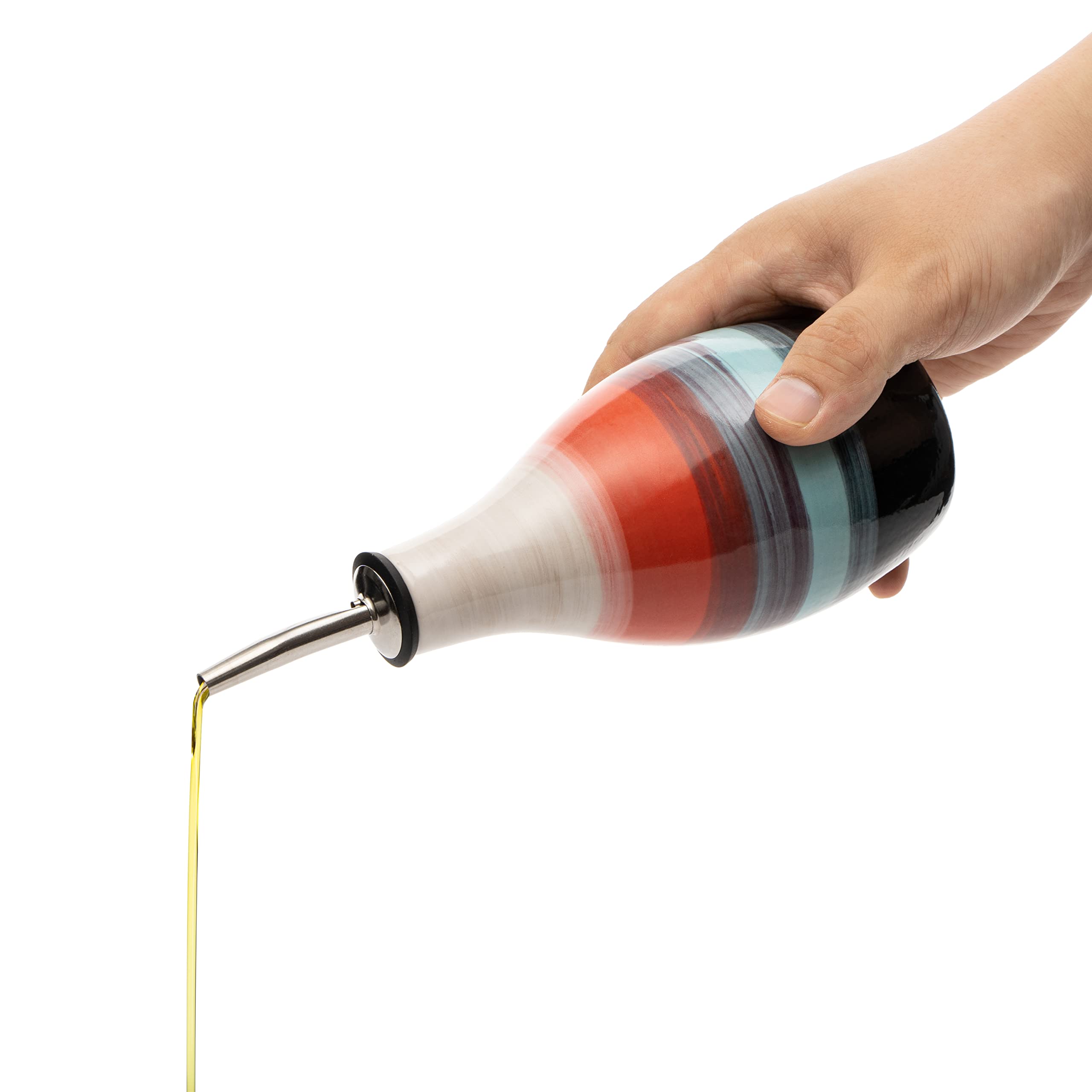 GUTE Botella dispensadora de aceite de oliva y vinagre de cerámica, 400 ml, jarra de cocina para servir servir de cerámica de 6 pulgadas de alto y 3 pulgadas de ancho, multicolor