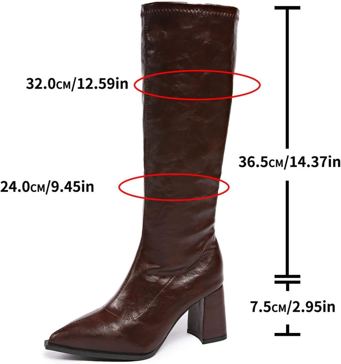 Knee High Boots Women Low Chunky Pointed Toe Heeled Gothic Shoes Holloween Cosplay Vintage Witch Goth Costume Match