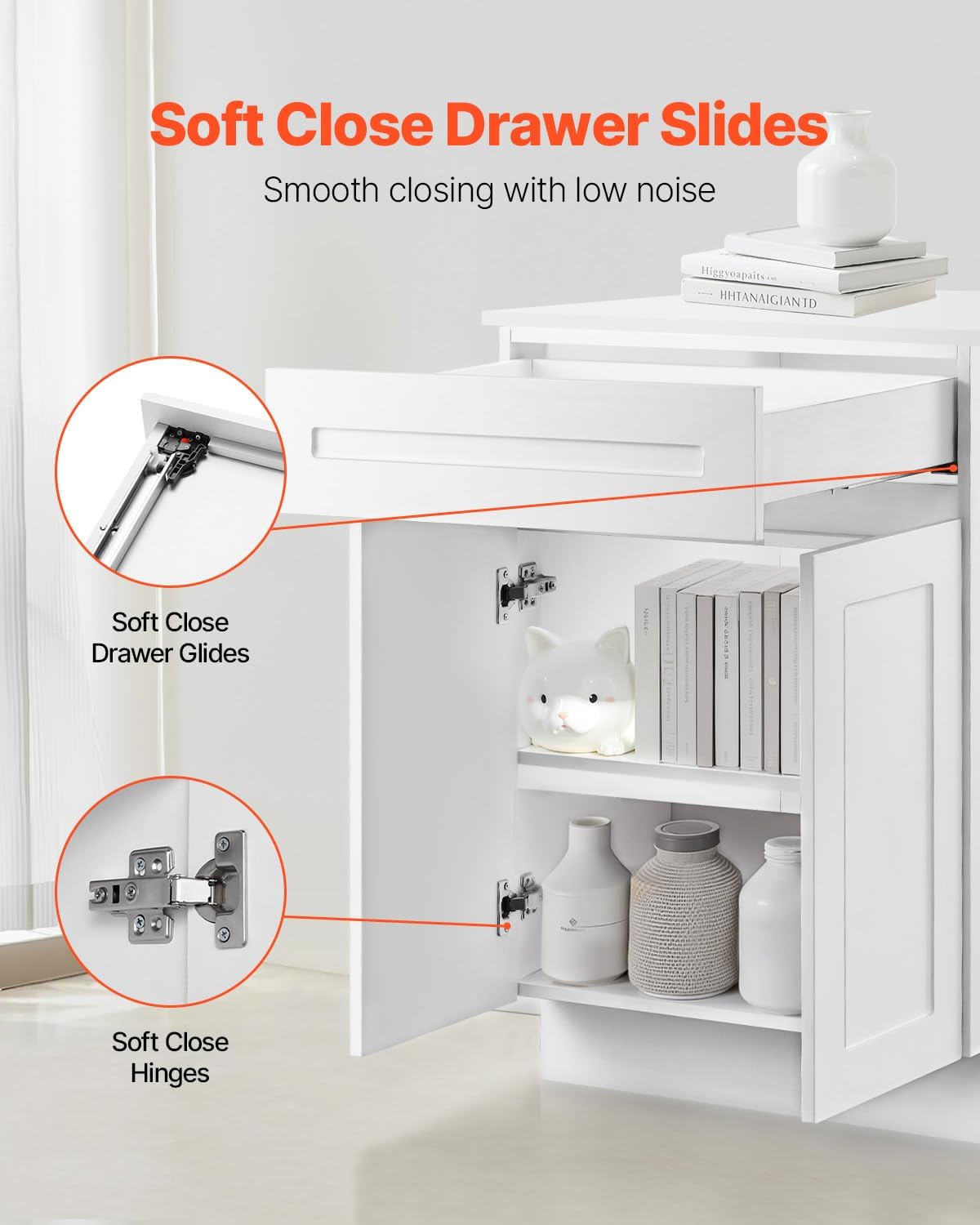 VEVOR White Shaker Base Cabinet with Drawer, 24-Inch Unassembled Drawer Base Cabinet, 24" W x 24" D x 34.5" H Ready to Assemble Cabinet with Soft-Close Doors and Adjustable Shelf, for Home Office