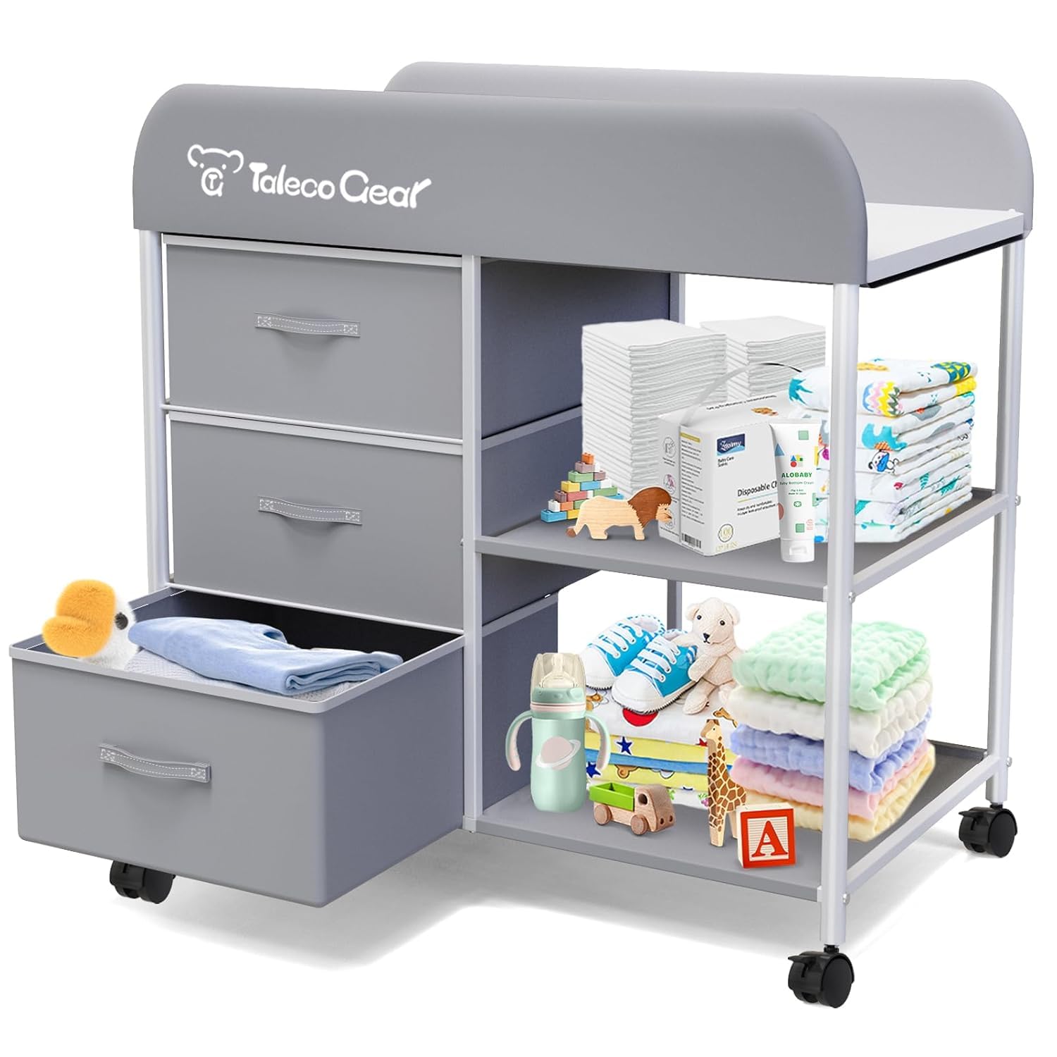 Wickeltisch, tragbarer Wickeltisch, Wickelkommode mit wasserdichter Unterlage, Wickeltischkommode mit 3 Aufbewahrungskörben, mobiler Kinderzimmer-Organizer für Neugeborene