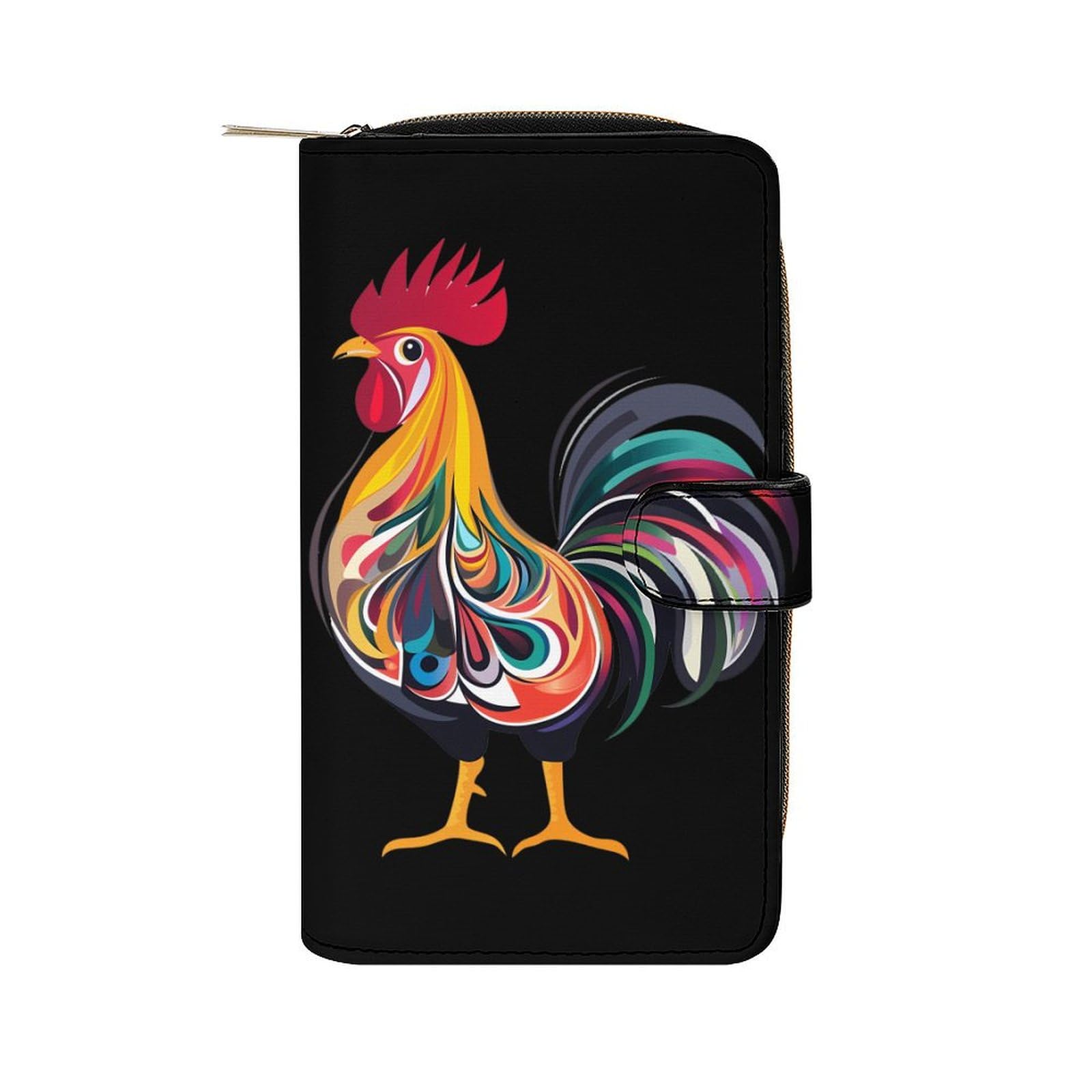 Funny Chicken Rooster Long Wallet PU Leather Credit Card Holder Durable Zippered Purse Clutch Wallet