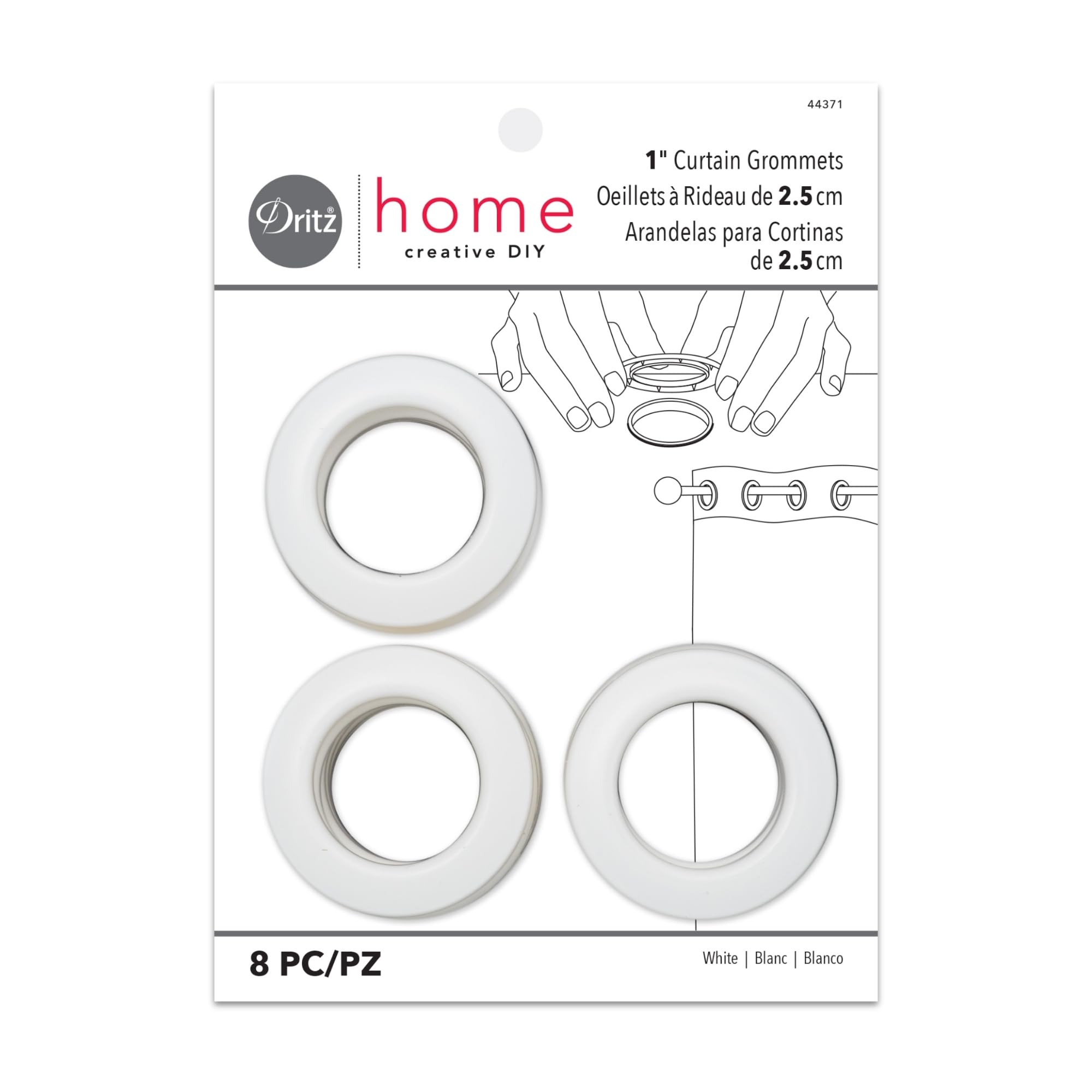 Dritz 1-Inch Inner Diameter Plastic Curtain Grommets, Pack of 8, White