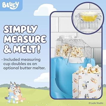 Uncanny Brands Bluey Popcorn Maker, Oil-Free Electric Hot Air Popper with 12 Paper Bags - Officially Licensed