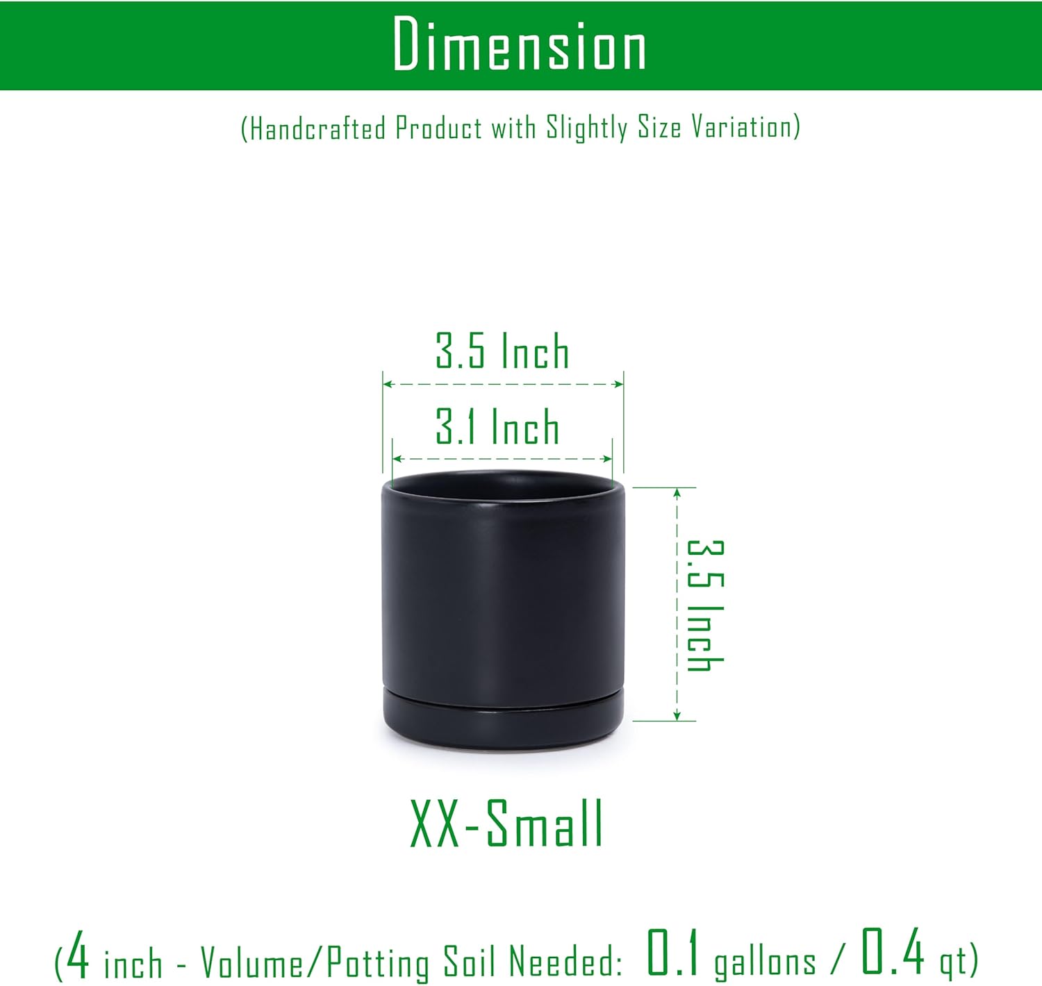 D'vine Dev Set of 3 Plants Pots, 3.5 Inch Ceramic Planter Pot for Plants with Drainage Hole and Saucer, Black, 94-N-A-2
