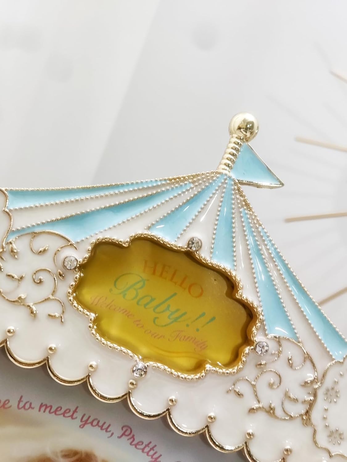 Carousel Horse Theme Picture Frame, Gold Metal Design with Crown Top, 3.5 * 5in, Table Display,Nursery Baby Decor (BLUE)