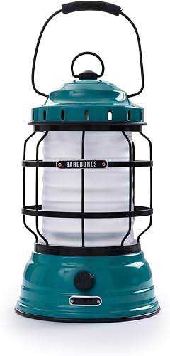 Barebones Forest Lantern - Vintage and Rechargeable Battery Operated Lights - Adjustable Brightness Camping Lantern (Teal)
