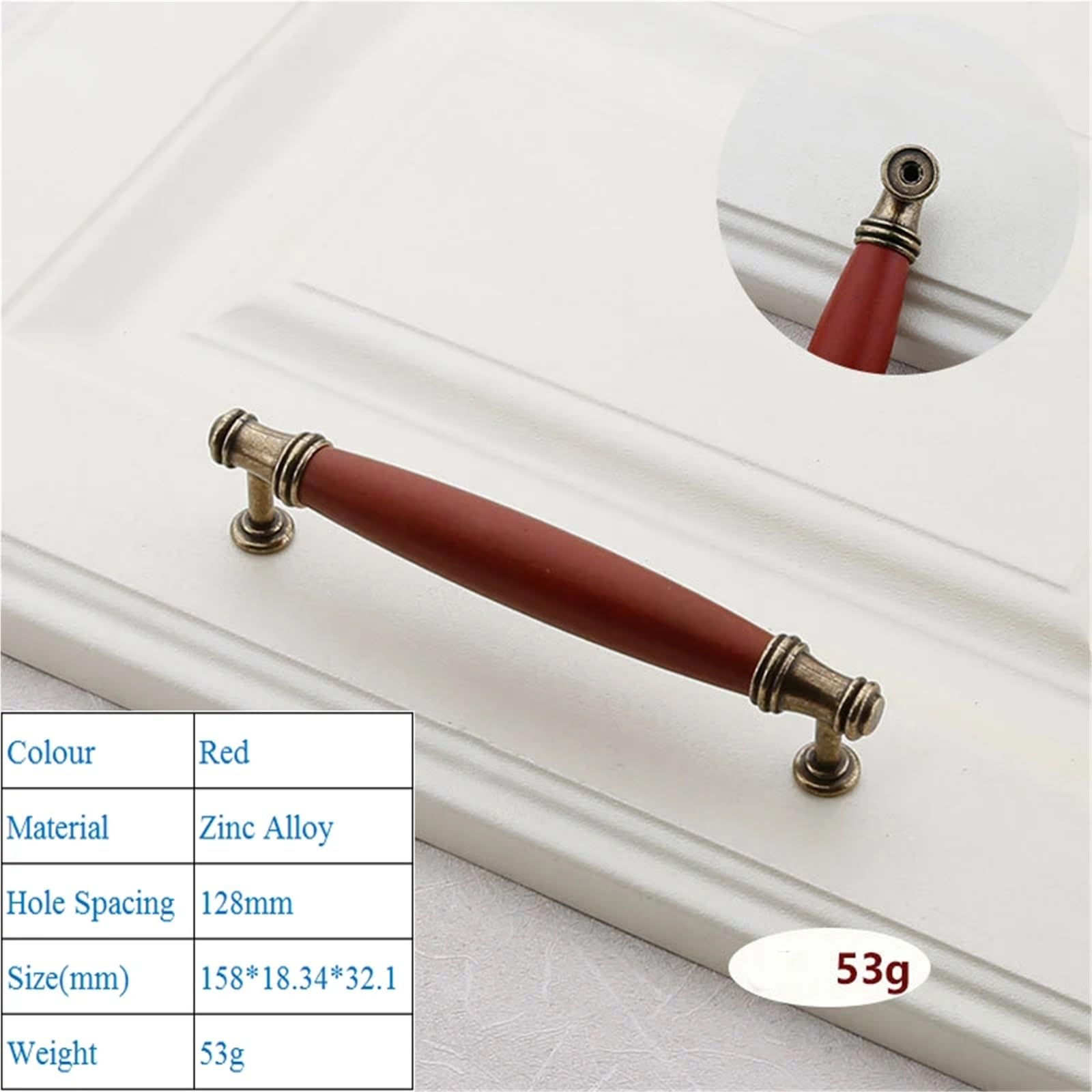 DFLPBHAV Retro Red Zinc Alloy Kitchen Handles Door Cupboard Cabinet Knobs Wardrobe Decorative Furniture Handle Drawer Pull 1Pcs(Red 6076-128mm)